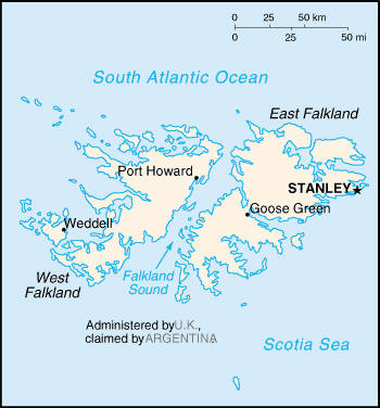Country map of Falkland Islands (Islas Malvinas)