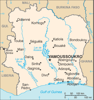 Map of Cote d'Ivoire